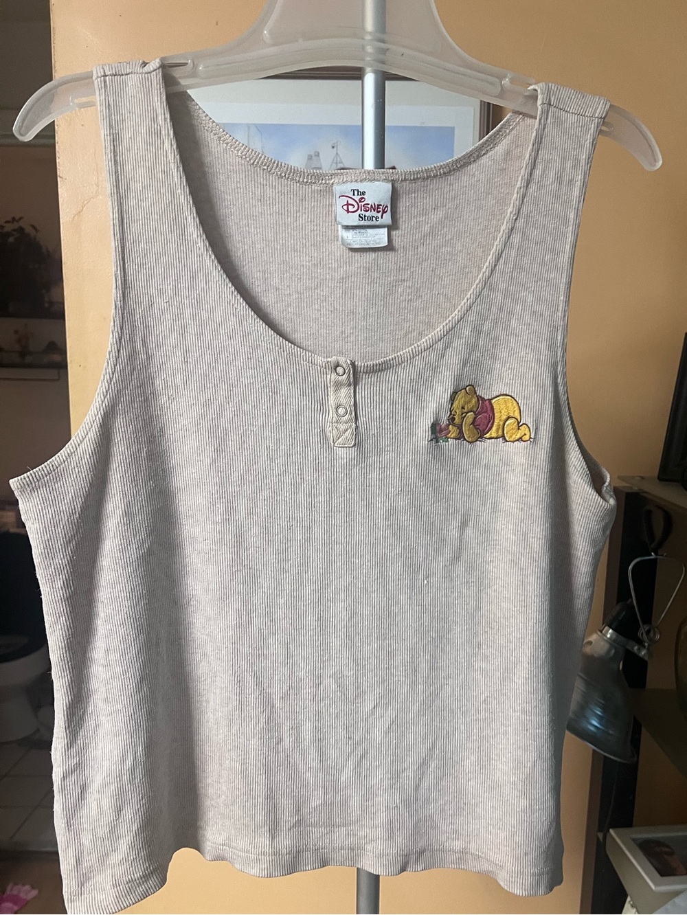 Disney Ribbed Tank Top in Light Beige with Winnie the Pooh Embroidery